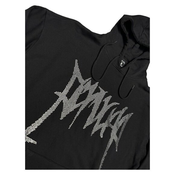 Rhinestone Bedazzled Gothic Asian Streetwear SUPEEON Black Hoodie Sweatshirt - Picture 2 of 5